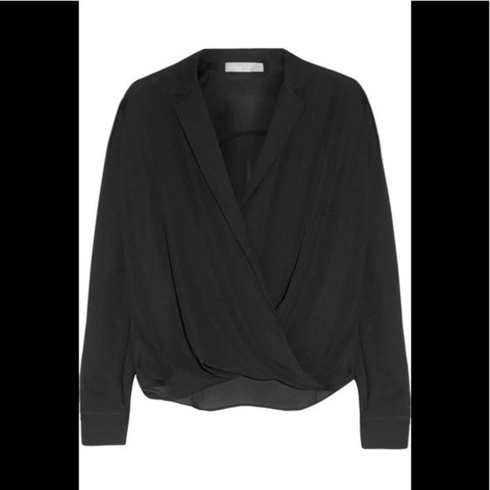Vince 100% Silk Faux Wrap Blouse - Black in Size M